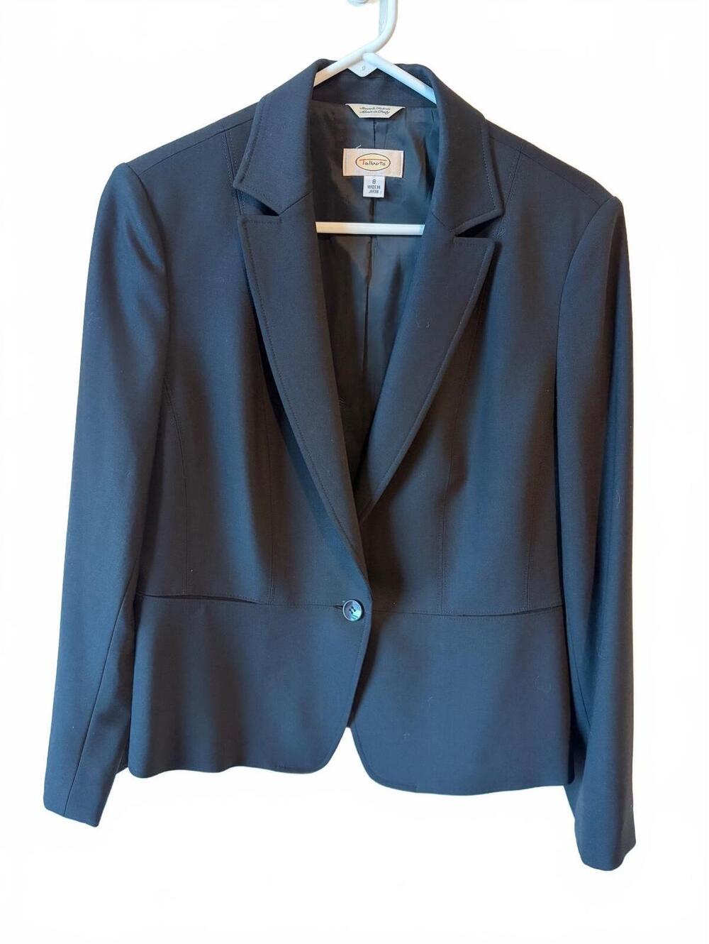 Talbots Wool Blazer Jacket Women's Size 8 Black Single Button Tailored Lined